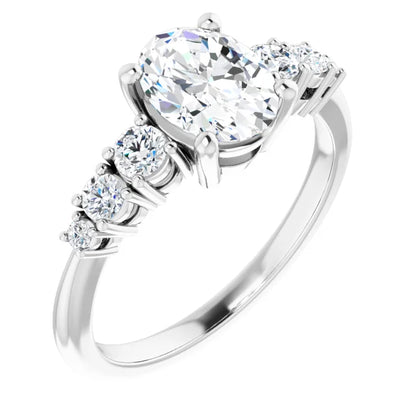 Oval White Gold Multi Stone Accent Style Engagement Ring