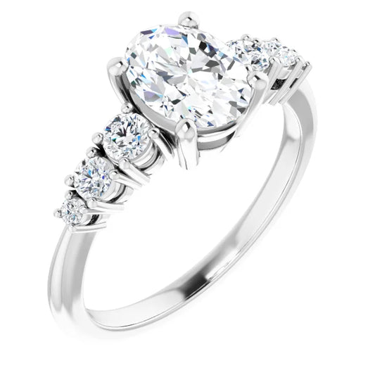 Oval White Gold Multi Stone Accent Style Engagement Ring