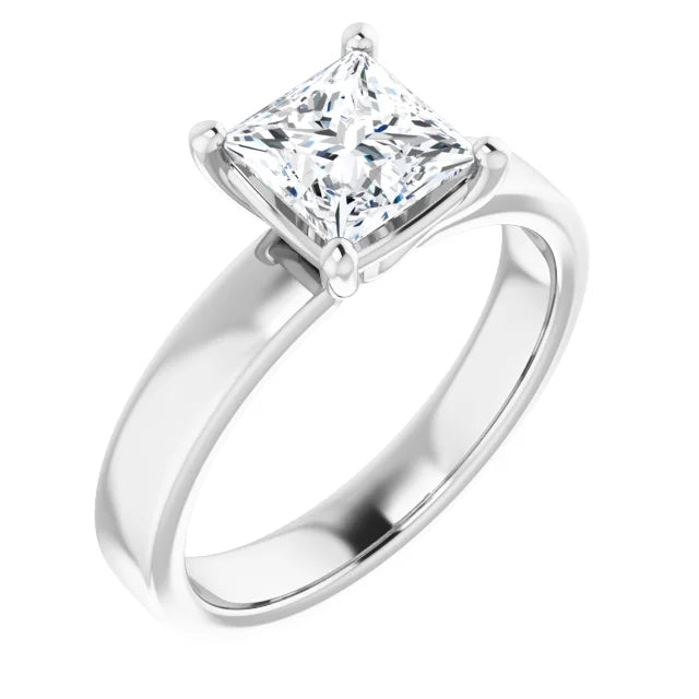 Princess White Gold Wide Band Solitaire Engagement Ring