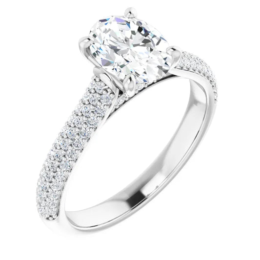 Oval White Gold Pave Lab Diamond Engagement Ring 