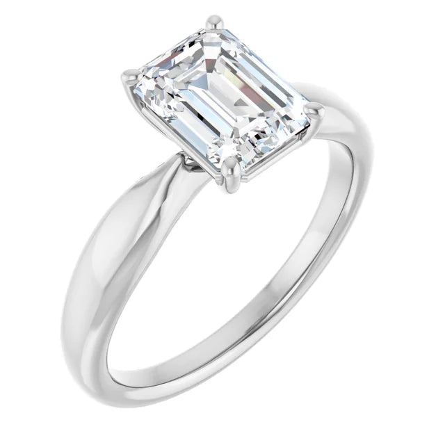 Emerald White Gold Knife Edge Solitaire Engagement Ring