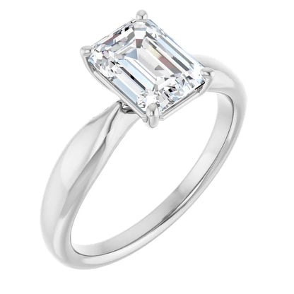 Emerald White Gold Knife Edge Solitaire Engagement Ring