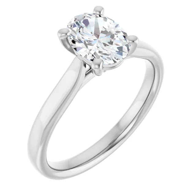 Four Claw White Gold Oval Solitaire Engagement Ring