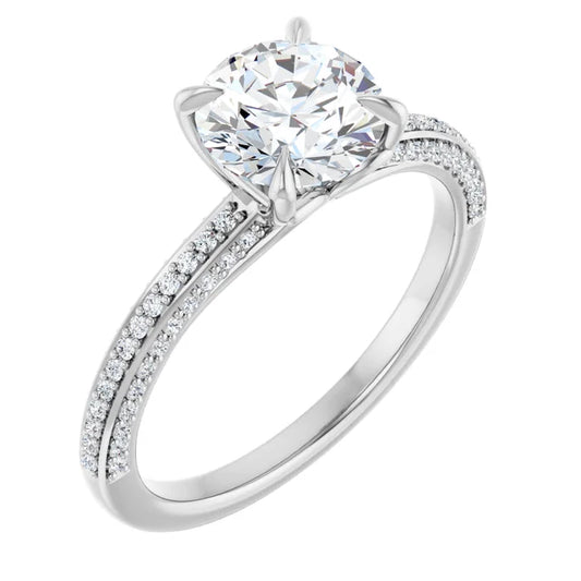 Round Brilliant White Gold Pave Lab Diamond Engagement Ring 