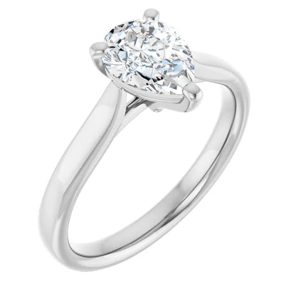 Three Claw White Gold Pear Solitaire Engagement Ring