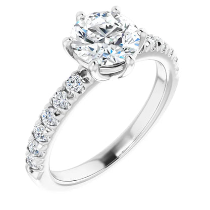 Round Brilliant Six Claw Pave White Gold Engagement Ring 