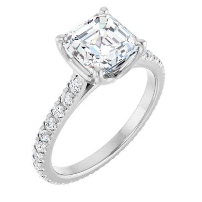 Asscher White Gold Claw Set Eternity Style Engagement Ring