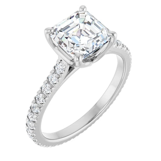 Asscher White Gold Claw Set Eternity Style Engagement Ring