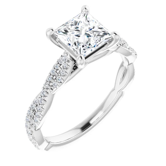 Princess White Gold Twist Style Engagement Ring