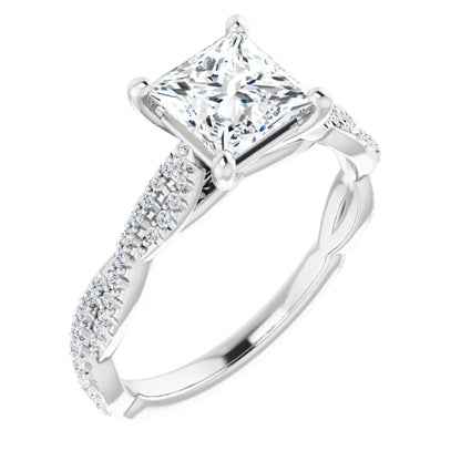 Princess White Gold Twist Style Engagement Ring