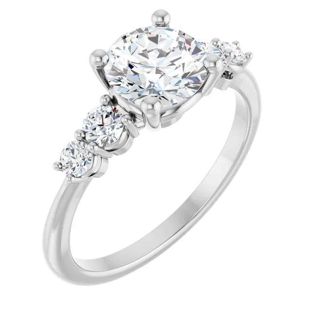 Round Brilliant White Gold Multi Stone Accent Style Engagement Ring