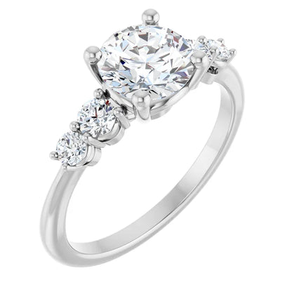 Round Brilliant White Gold Multi Stone Accent Style Engagement Ring