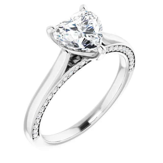 Heart White Gold Solitaire & Hidden Diamond Band Engagement Ring