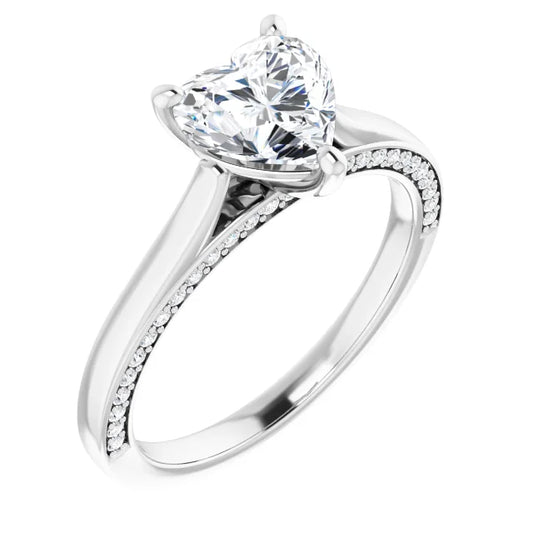 Heart White Gold Solitaire & Hidden Diamond Band Engagement Ring