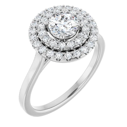 Round Brilliant White Gold Double Halo Solitaire Lab Diamond Engagement Ring 