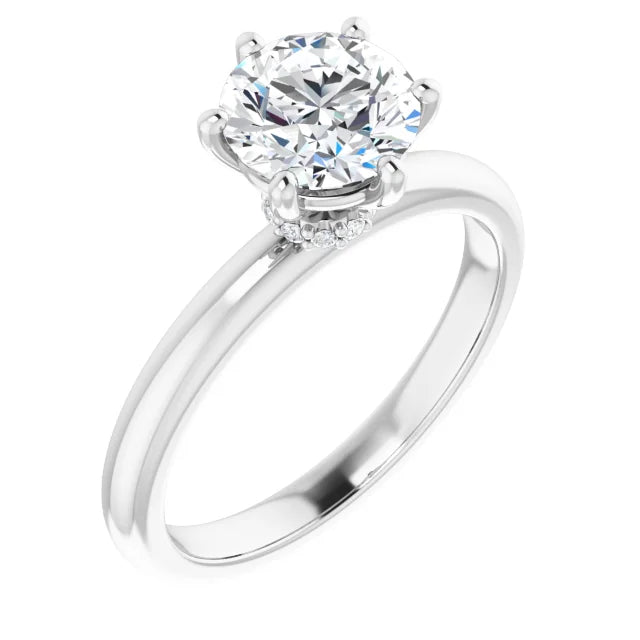 Round Brilliant Cut White Gold Low Hidden Halo Solitaire Engagement Ring