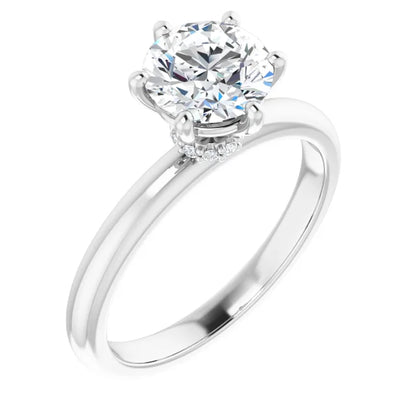 Round Brilliant Cut White Gold Low Hidden Halo Solitaire Engagement Ring