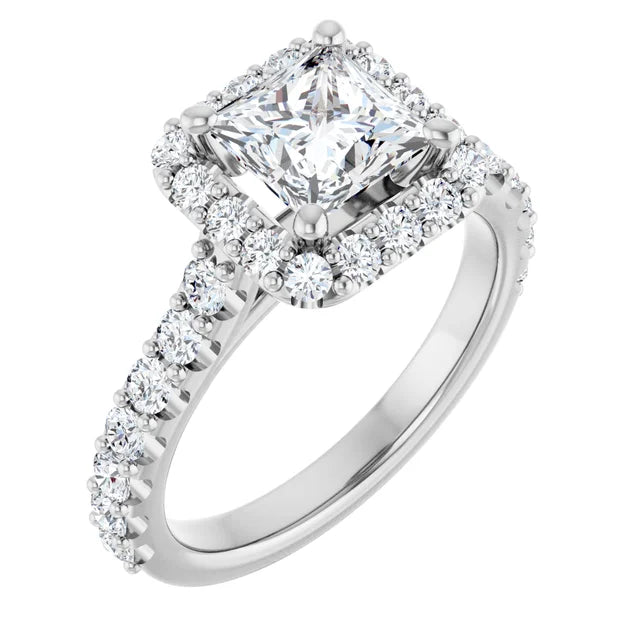 Princess Halo White Gold Style Engagement Ring