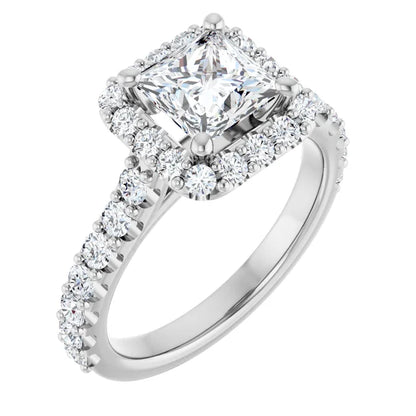 Princess Halo White Gold Style Engagement Ring