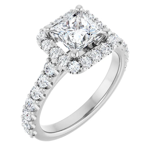 Princess Halo White Gold Style Engagement Ring