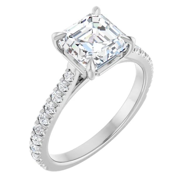Asscher White Gold Claw Set Style Engagement Ring