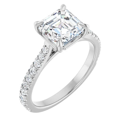 Asscher White Gold Claw Set Style Engagement Ring