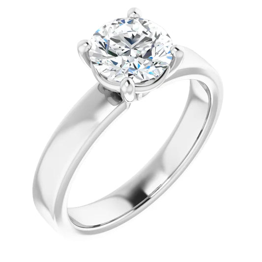 Round Brilliant White Gold Wide Band Solitaire Engagement Ring