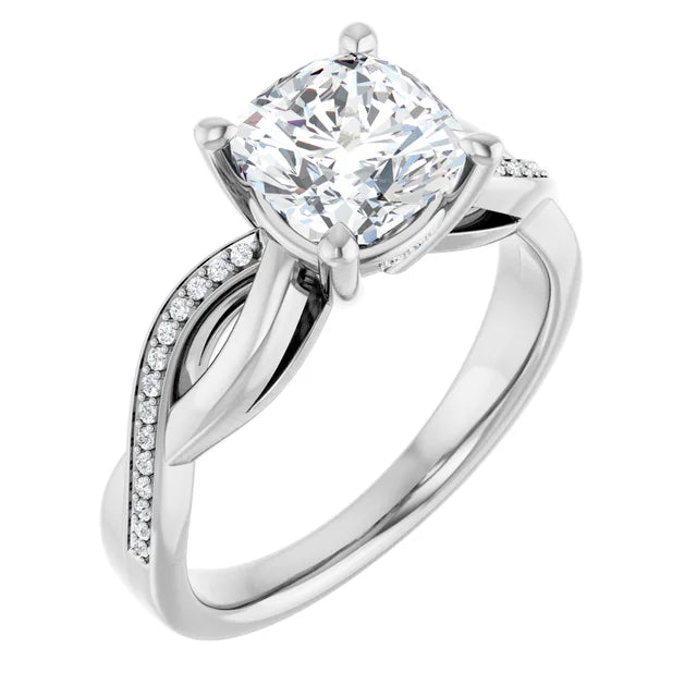 Cushion White Gold Claw Set Twist Style Engagement Ring 