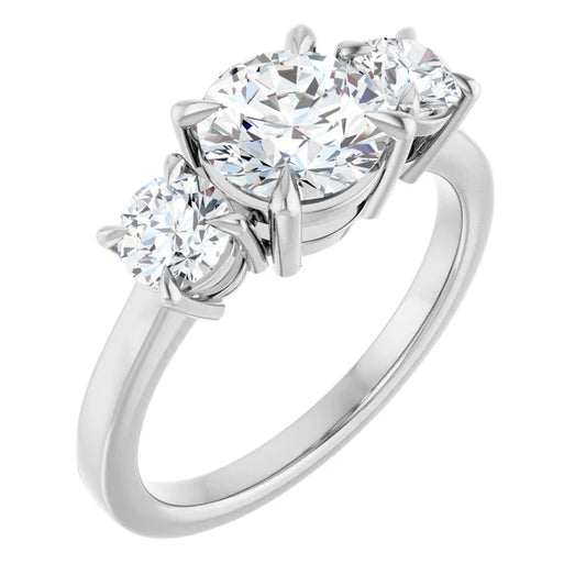 Round Brilliant White Gold Tri Stone Lab Diamond Engagement Ring 