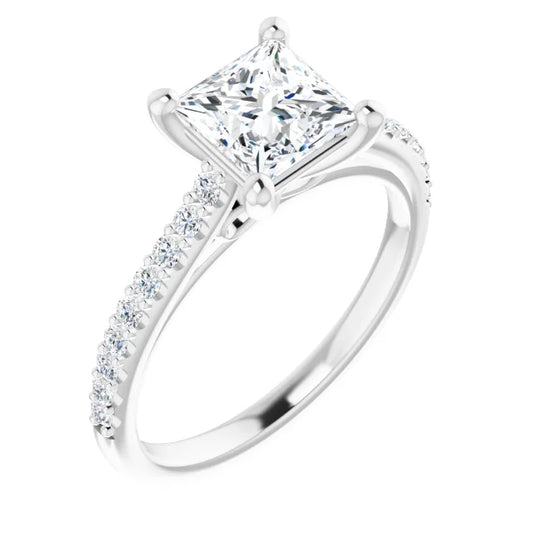 Princess White Gold Pave Style Lab Diamond Engagement Ring 