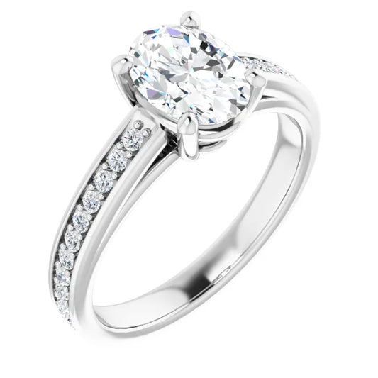 Oval White Gold Claw Set Style Lab Diamond Engagement Ring 