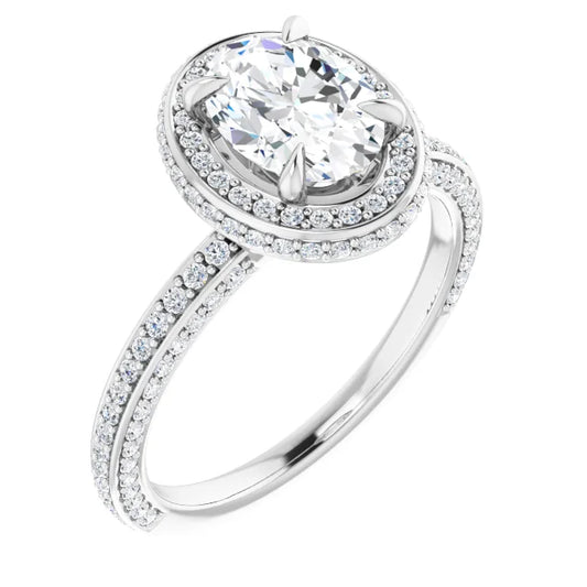 Oval White Gold Halo Pave Style Lab Diamond Engagement Ring 
