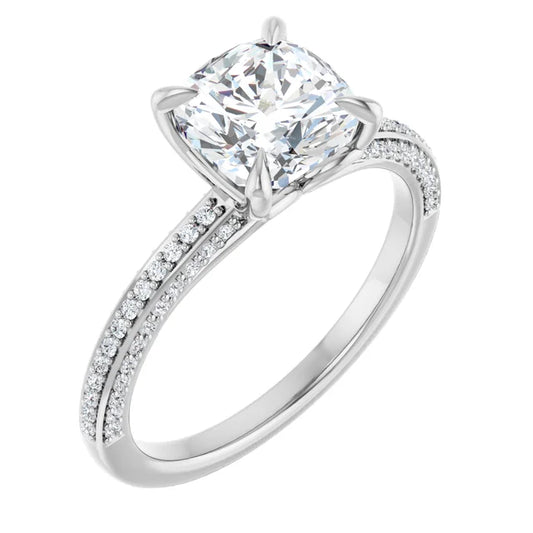 Cushion White Gold Pave Lab Diamond Engagement Ring 