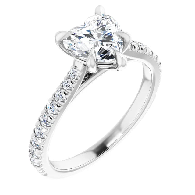 Heart White Gold Claw Set Style Engagement Ring