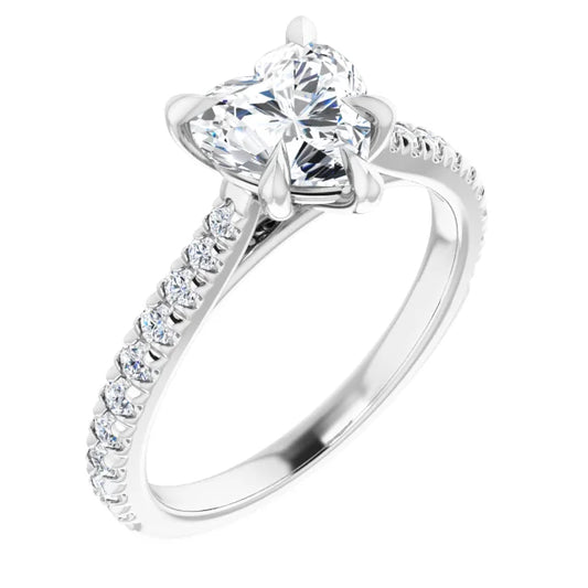 Heart White Gold Claw Set Style Engagement Ring