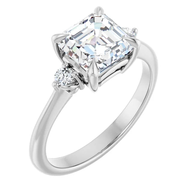 Asscher White Gold Accent Engagement Ring