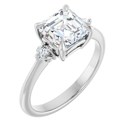 Asscher White Gold Accent Engagement Ring