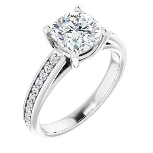 Cushion White Gold Claw Set Style Lab Diamond Engagement Ring