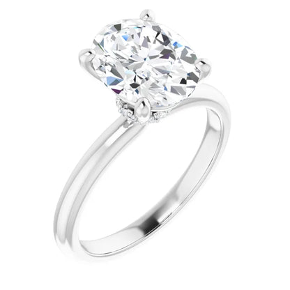 Oval Cut Low Hidden Halo Solitaire Engagement Ring