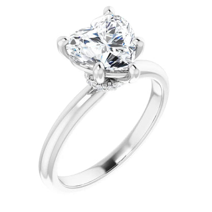 Heart Cut Low Hidden Halo Solitaire Engagement Ring