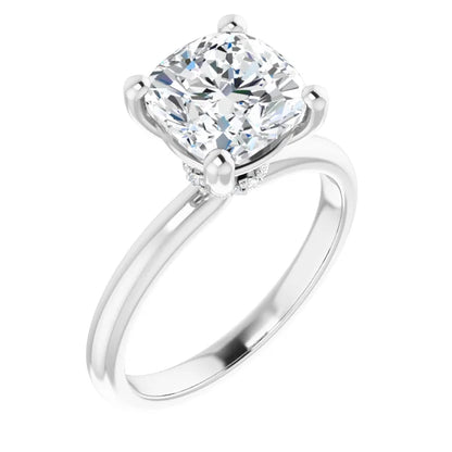 Cushion Cut Low Hidden Halo Solitaire Engagement Ring