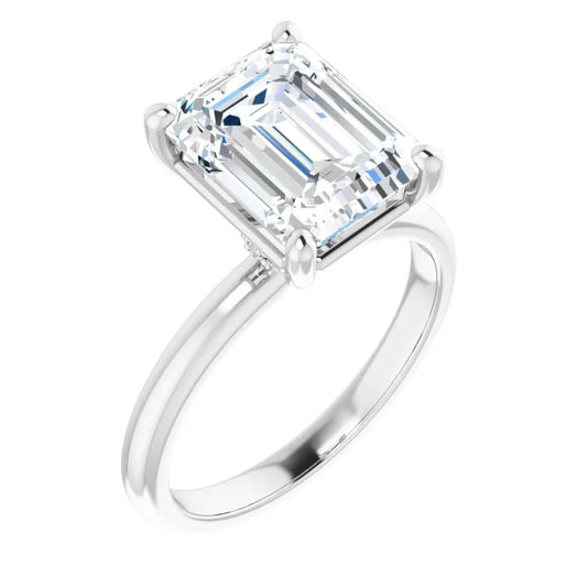 Emerald Cut Low Hidden Halo Solitaire Engagement Ring