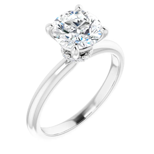 Round Brilliant Cut Low Hidden Halo Solitaire Engagement Ring