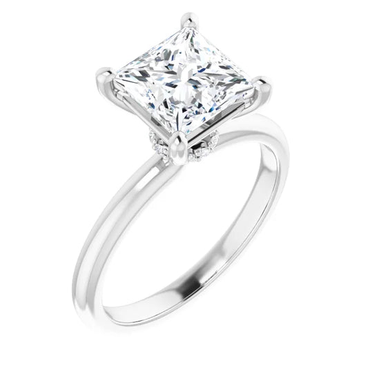 Princess Cut Low Hidden Halo Solitaire Engagement Ring