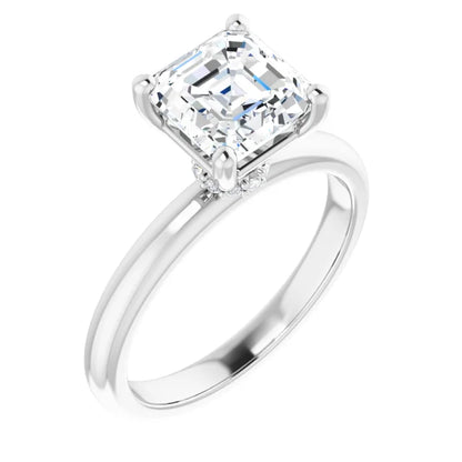 Asscher Cut Low Hidden Halo Solitaire Engagement Ring