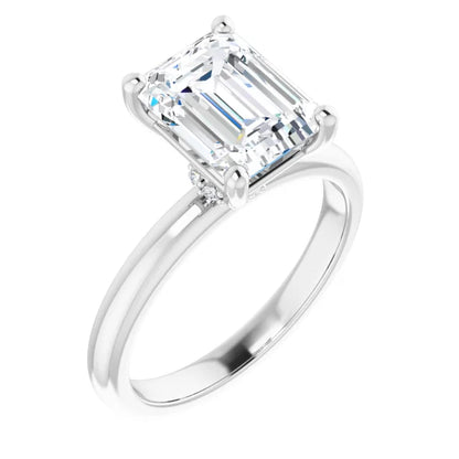 Emerald Cut Low Hidden Halo Solitaire Engagement Ring