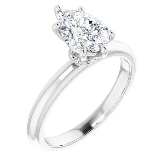 Pear Cut Low Hidden Halo Solitaire Engagement Ring