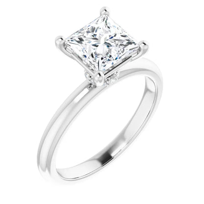 Princess Cut Low Hidden Halo Solitaire Engagement Ring