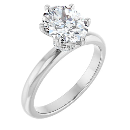 Oval Cut Low Hidden Halo Solitaire Engagement Ring