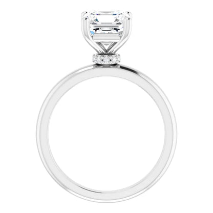 Asscher Cut Low Hidden Halo Solitaire Engagement Ring